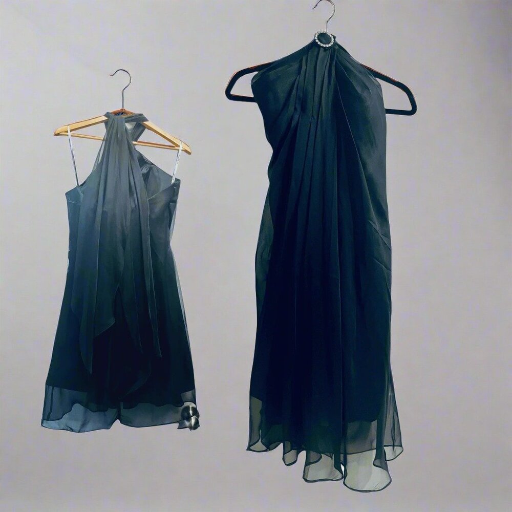 Black Chiffon Cocktail Dress (L)